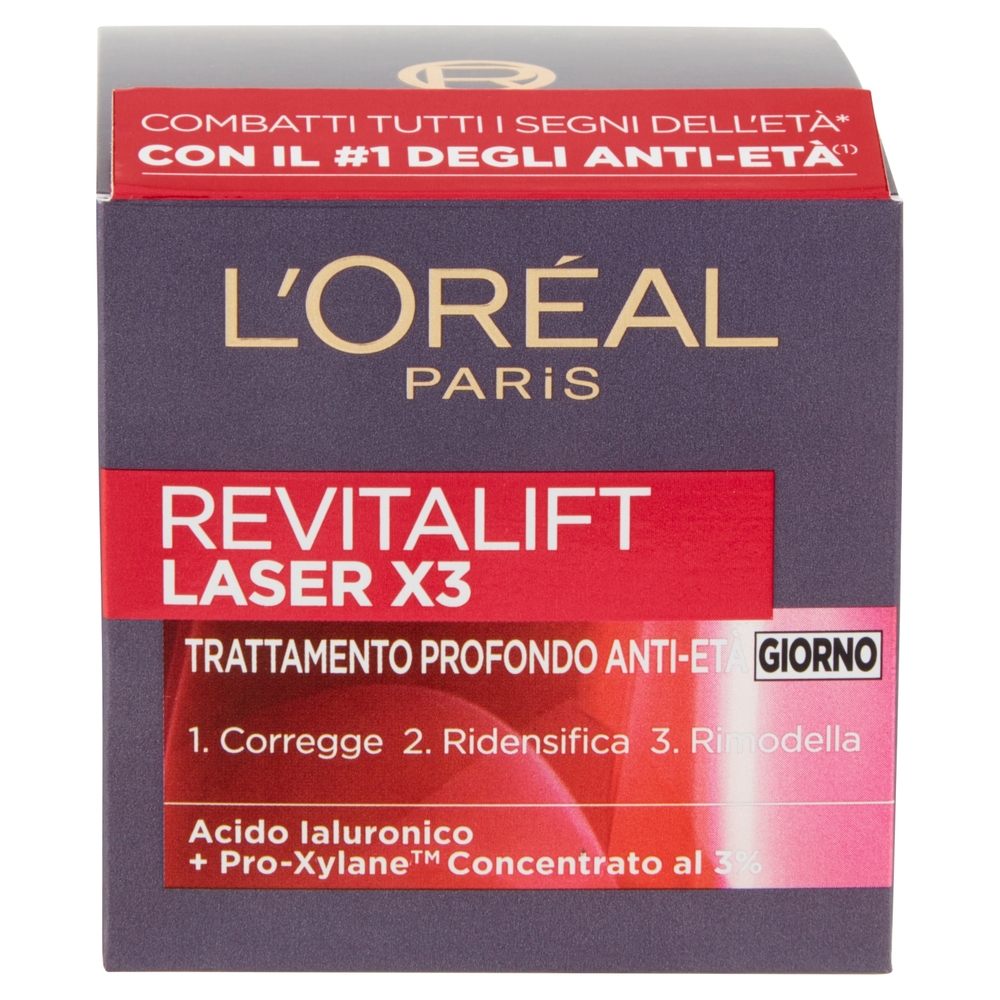 L'Oréal Paris Crema Viso Giorno Antietà Revitalift Laser X3, con Acido Ialuronico e ProXylane, 50 ml